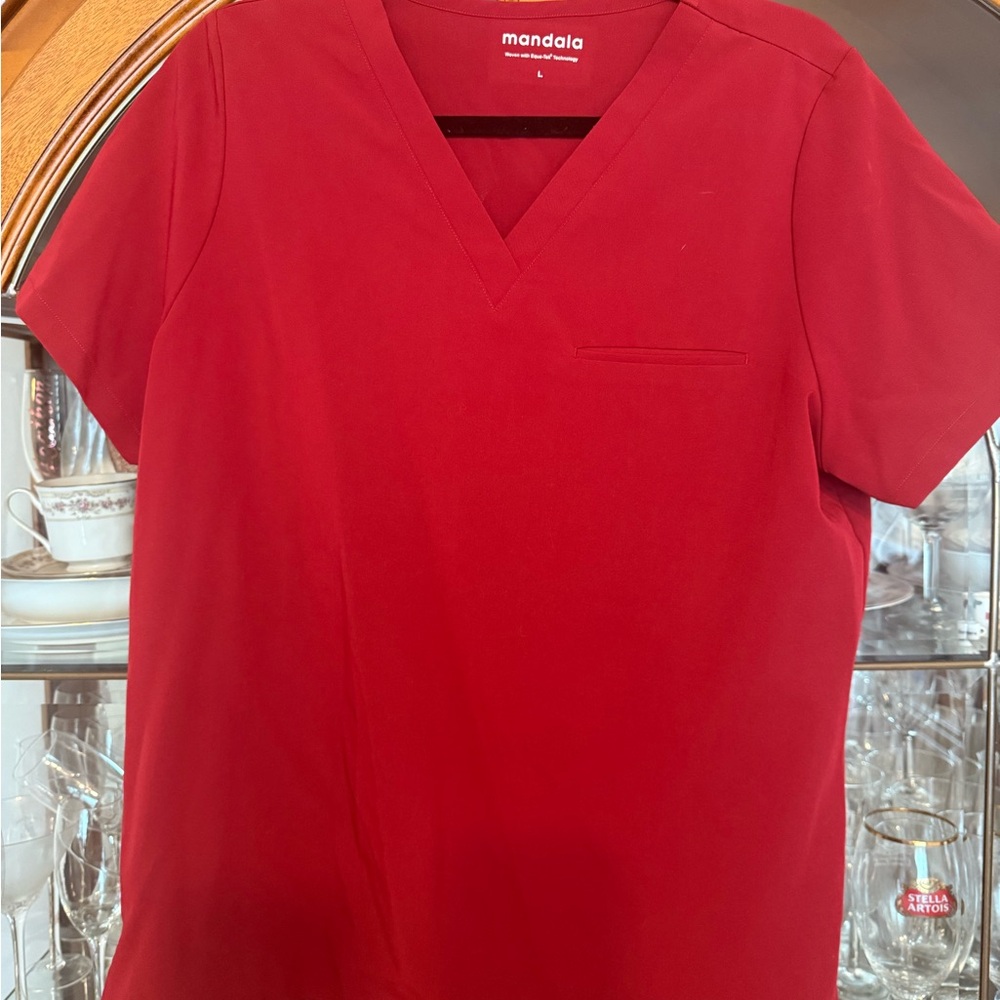 Mandala Women’s Bright Red Short Sleeve scrub top